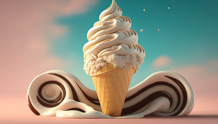 soft serve ice cream digital art illustration, Generative AIの素材