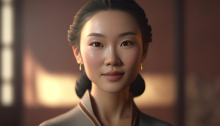 portrait of young Asia lady digital art illustration, Generative AIの素材