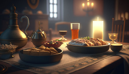 suhur and iftar digital art illustration, Generative AIの素材