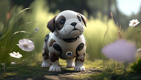 cute robot dog digital art illustration, Generative AIの素材
