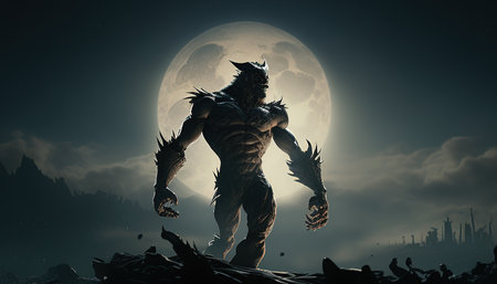 werewolf digital art illustration, Generative AIの素材