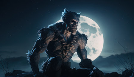 werewolf digital art illustration, Generative AIの素材