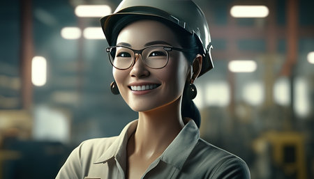 young asian woman company worker digital art illustration, Generative AIの素材