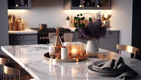 white marble counter top table digital art illustration, Generative AIの素材