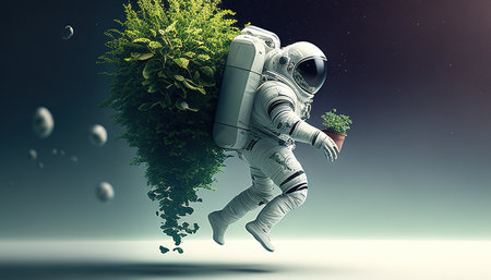 astronaut floating through a vase digital art illustration, Generative AIの素材