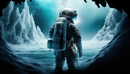 astronaut explore ice planet digital art illustration, Generative AIの素材