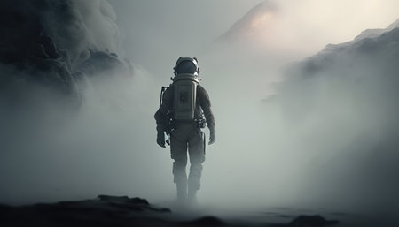 astronaut on fog digital art illustration, Generative AIの素材