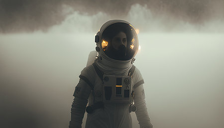 astronaut on fog digital art illustration, Generative AIの素材