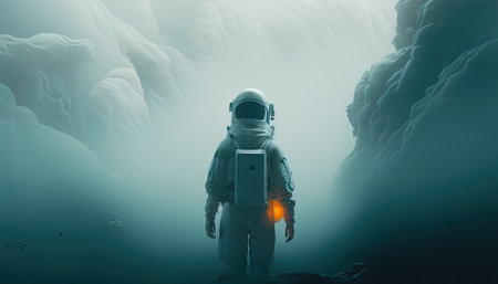 astronaut on fog digital art illustration, Generative AIの素材