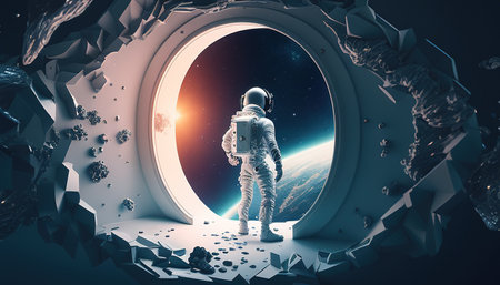 astronaut discover portal to another dimensional digital art illustration, Generative AIの素材