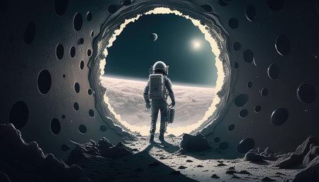astronaut discover portal to another dimensional digital art illustration, Generative AIの素材