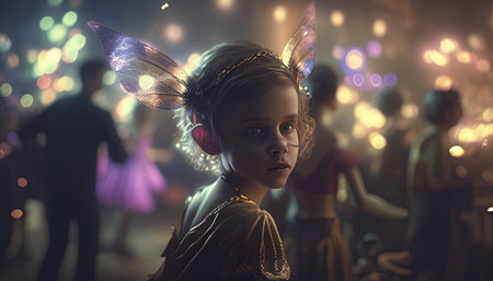 pixie dancing trough a party digital art illustration, Generative AIの素材