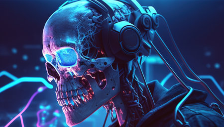 virtual reality skull digital art illustration, Generative AIの素材