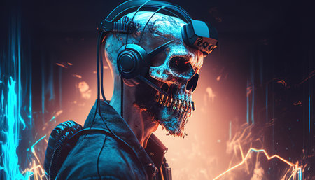 virtual reality skull digital art illustration, Generative AIの素材