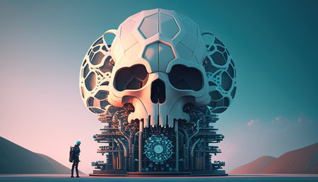 atomic skull scientist digital art illustration, Generative AIの素材