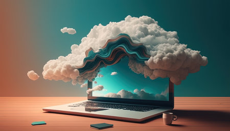 laptop clouds digital art illustrationの素材