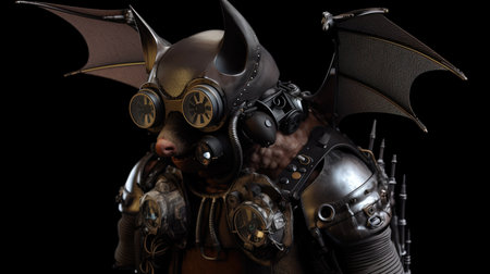 Bat Atompunk is a futuristic with a steam-powered jetpack, digital art illustration, Generative AIの素材