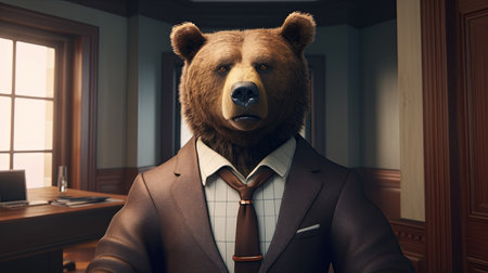 A bear in a suit ready for a day of business, digital art illustration, Generative AIの素材