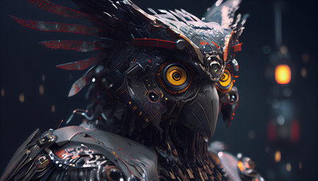 cyborg owl digital art illustration, Generative AIの素材