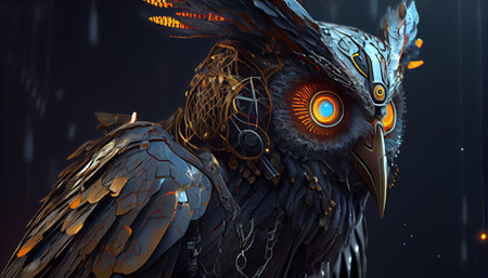 cyborg owl digital art illustration, Generative AIの素材
