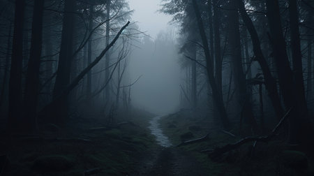 dark and eerie path digital art illustration, Generative AIの素材