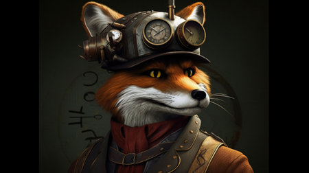 fox steampunk, digital art illustration, Generative AIの素材