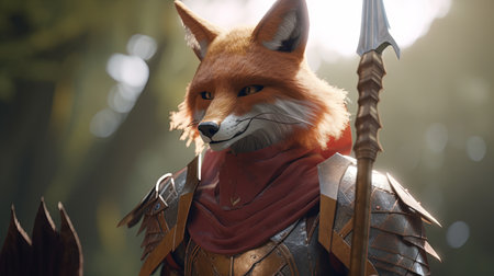 a fierce fox warrior, digital art illustration, Generative AIの素材
