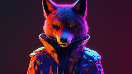 fox neonpunk, digital art illustration, Generative AIの素材
