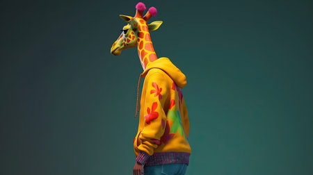giraffe wearing hoodie, digital art illustration, Generative AIの素材