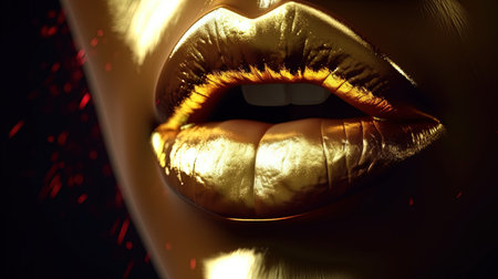 golden lips shimmer, digital art illustration, Generative AIの素材