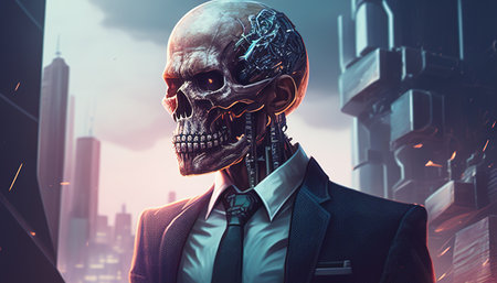 corporate skull, digital art illustration, Generative AIの素材