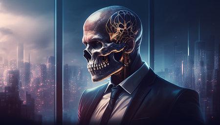 corporate skull, digital art illustration, Generative AIの素材