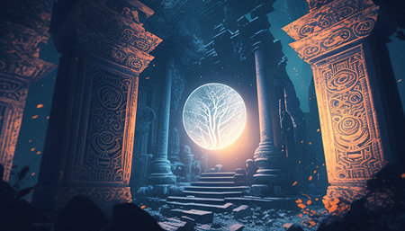 space magical ruins, digital art illustration, Generative AIの素材