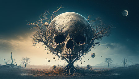necrotic skull planet, digital art illustration, Generative AIの素材