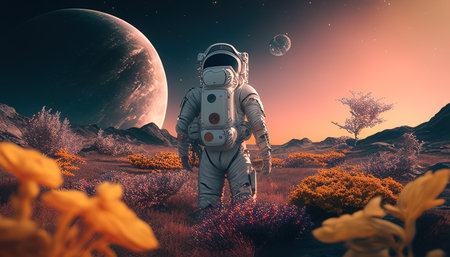 astronaut explorer, digital art illustration, Generative AIの素材