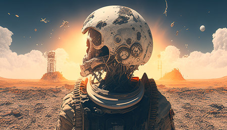 skull astronaut post apocalyptic, digital art illustration, Generative AIの素材