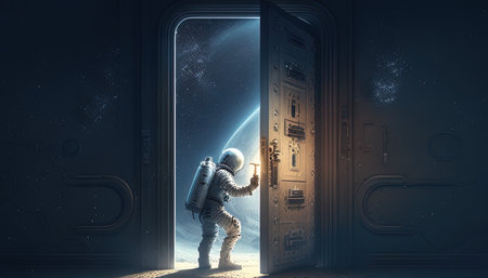 astronaut key to the universe, digital art illustration, Generative AIの素材