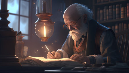 professor the wise mentor, digital art illustration, Generative AIの素材