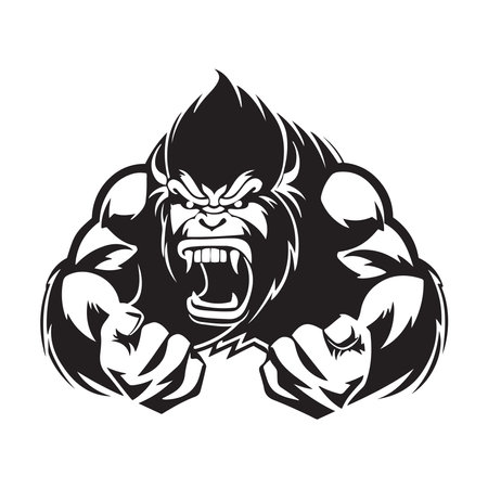 Ferocious gorilla mascot logo ,hand drawn illustration. Suitable For Logo, Wallpaper, Banner, Background, Card, Book Illustration, T-Shirt Design, Sticker, Cover, etcのイラスト素材