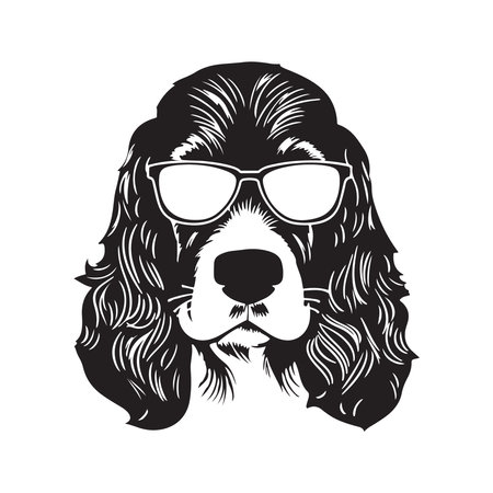 cocker spaniel dog with glasses, vector concept digital art ,hand drawn illustrationのイラスト素材