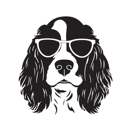 cocker spaniel dog with glasses, vector concept digital art ,hand drawn illustrationのイラスト素材