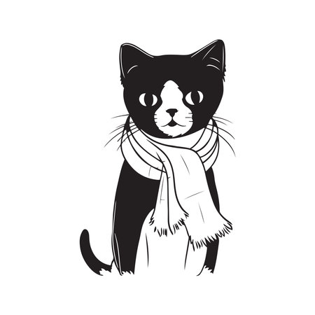 cat wearing scarf, vector concept digital art ,hand drawn illustrationのイラスト素材