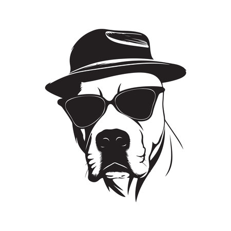 dog american staffordshire terrier in sunglasses and hat, vector concept digital art ,hand drawn illustrationのイラスト素材