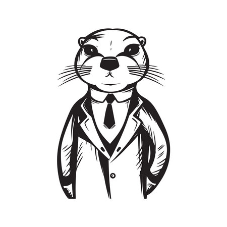 otter with suit and tie, vector concept digital art ,hand drawn illustrationのイラスト素材