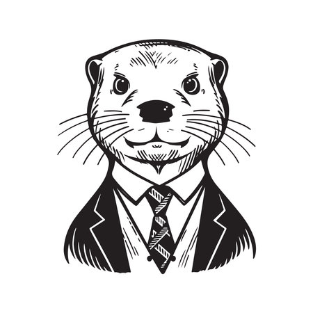 otter with suit and tie, vector concept digital art ,hand drawn illustrationのイラスト素材
