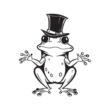 magician frog with hat, vector concept digital art ,hand drawn illustrationのイラスト素材
