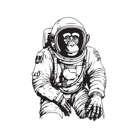 space suited chimpanzee astronaut, vector concept digital art ,hand drawn illustrationのイラスト素材
