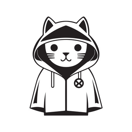 cat and rain suit, vector concept digital art, hand drawn illustrationのイラスト素材