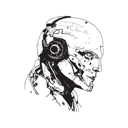 cyborg, vector concept digital art, hand drawn illustrationのイラスト素材