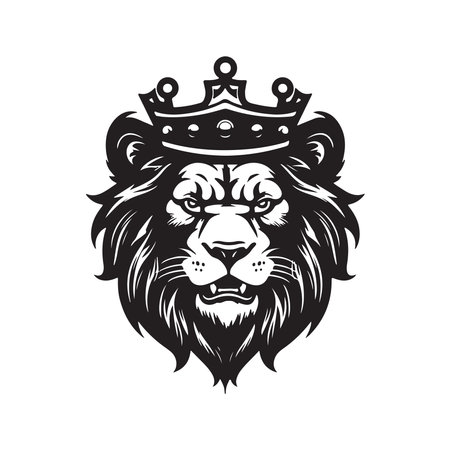 lion with a crown, vector concept digital art, hand drawn illustrationのイラスト素材